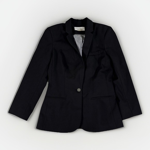 Calvin Klein Blazer Jacket Womens 2 Black Stretch Single Breasted Notch Lapel - Picture 1 of 13